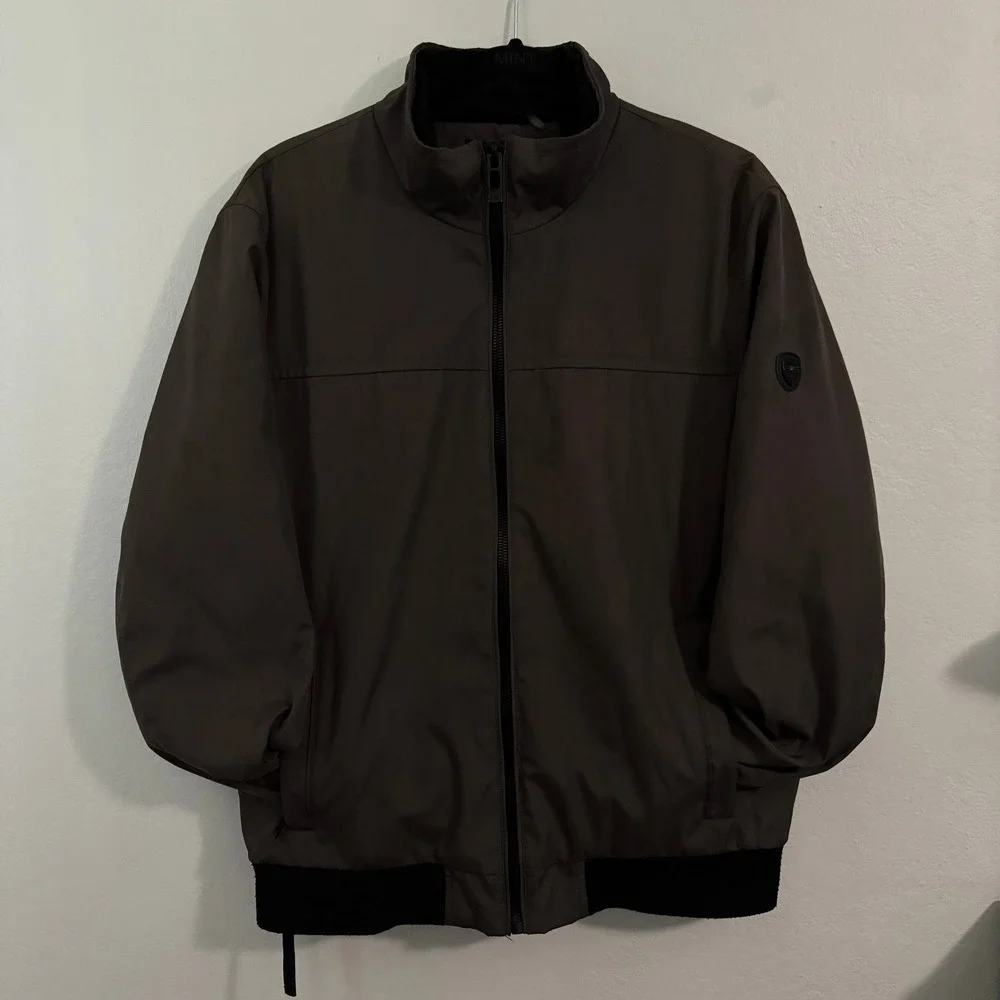 Andrew‎ Marc Mens Bomber Jacket Brown Olive Full Zip Quilted Lined Medium
